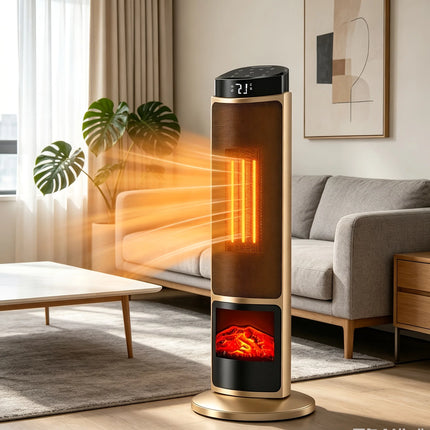 Grzejnik elektryczny wieżowy 1500W z termostatem, efektem płomienia, w kolorze czarnym 0