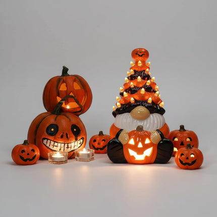 Halloweenowa latarnia gnom z diodą LED, vintage dekoracja z żywicy idealna do sypialni i sezonowych wyst 1