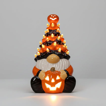 Halloweenowa latarnia gnom z diodą LED, vintage dekoracja z żywicy idealna do sypialni i sezonowych wyst 2
