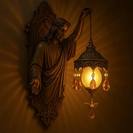 Handmade Wall Lamp with Soft LED Lighting – Fantasy Spiritual Motif – Wireless Wall Sconce 5