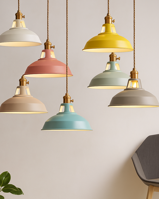 Industrialna lampa wisząca LED z kolorowym metalowym kloszem – Dome Design 0