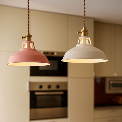 Industrialna lampa wisząca LED z kolorowym metalowym kloszem – Dome Design 1