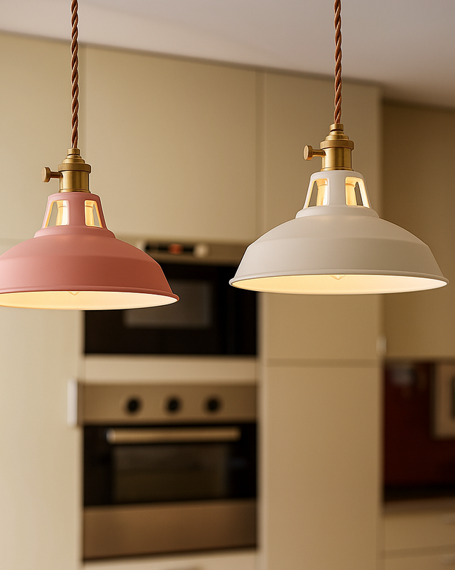 Industrialna lampa wisząca LED z kolorowym metalowym kloszem – Dome Design 1