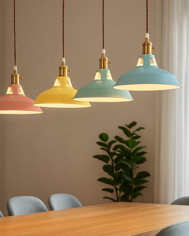 Industrialna lampa wisząca LED z kolorowym metalowym kloszem – Dome Design 2