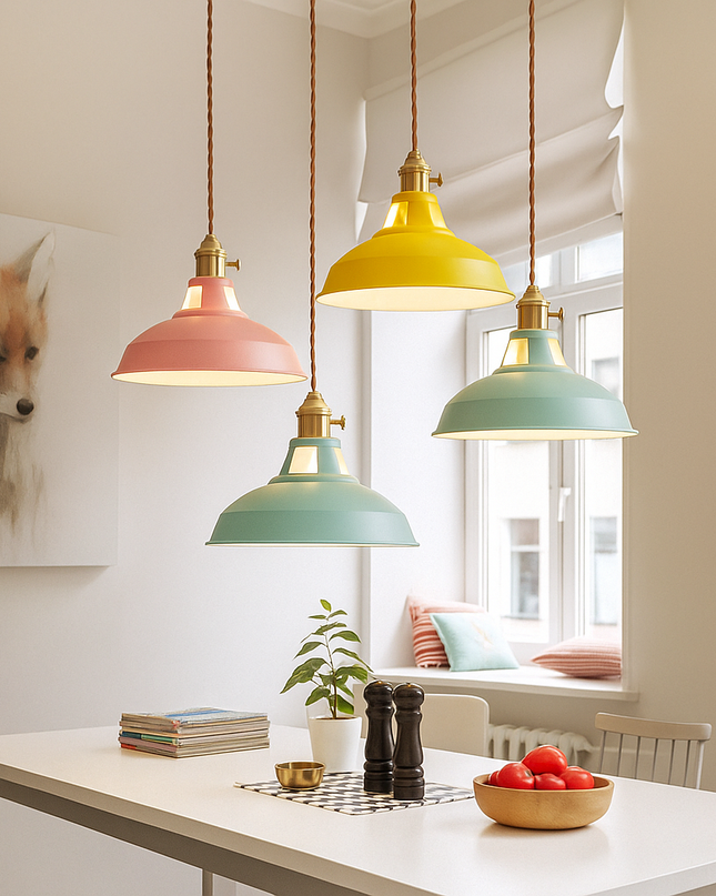 Industrialna lampa wisząca LED z kolorowym metalowym kloszem – Dome Design 3