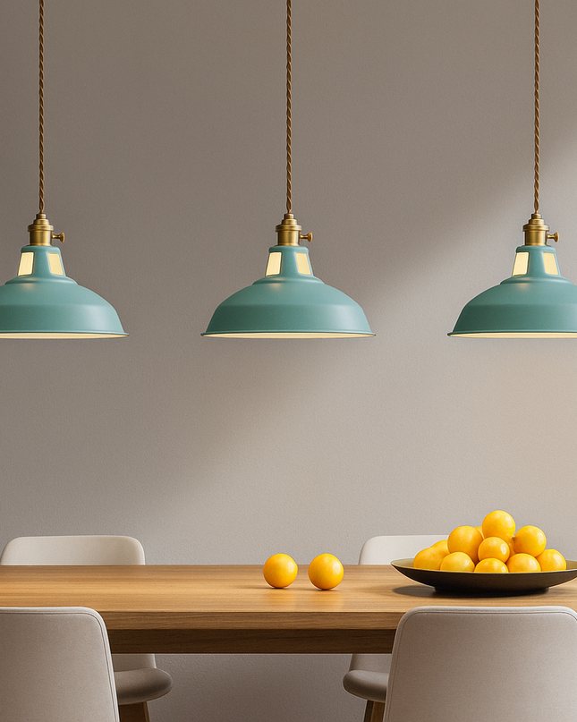Industrialna lampa wisząca LED z kolorowym metalowym kloszem – Dome Design 4
