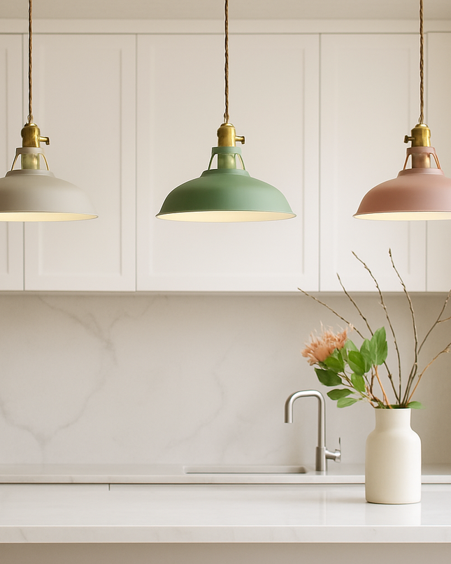 Industrialna lampa wisząca LED z kolorowym metalowym kloszem – Dome Design 5