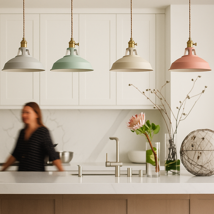 Industrialna lampa wisząca LED z kolorowym metalowym kloszem – Dome Design 6