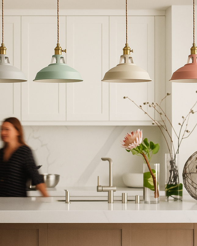 Industrialna lampa wisząca LED z kolorowym metalowym kloszem – Dome Design 6