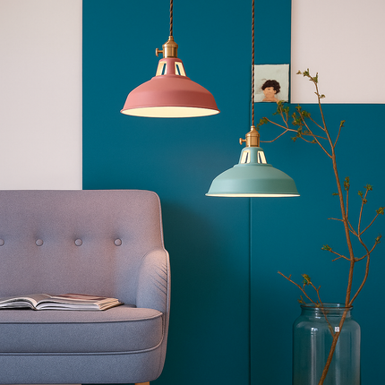 Industrialna lampa wisząca LED z kolorowym metalowym kloszem – Dome Design 7