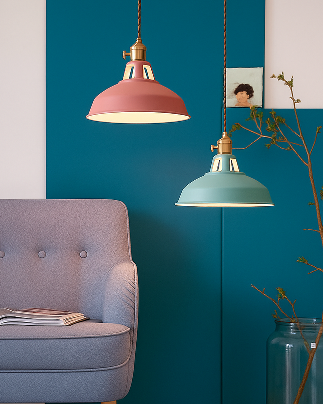 Industrialna lampa wisząca LED z kolorowym metalowym kloszem – Dome Design 7
