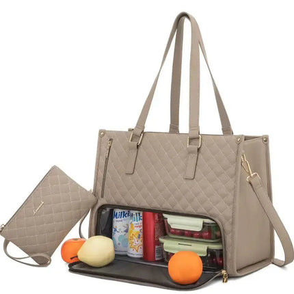Insulated Laptop Bag with Water-Repellent Material and Spacious Compartments – Black and Beige 1
