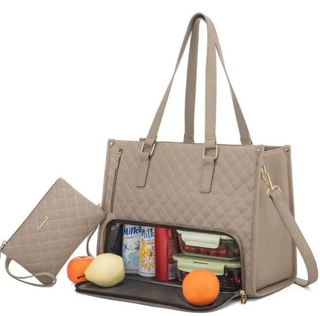 Insulated Laptop Bag with Water-Repellent Material and Spacious Compartments – Black and Beige 1