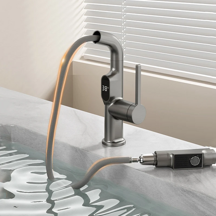 Inteligentna cyfrowa bateria kuchenna z wyświetlaczem temperatury LED – obrotowa bateria miedziana 360° do kuchni i łazienki 5