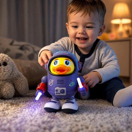 Interaktywna zabawka dla dzieci - tańcząca kaczka astronauta z muzyką, kolorowa i angażująca 1