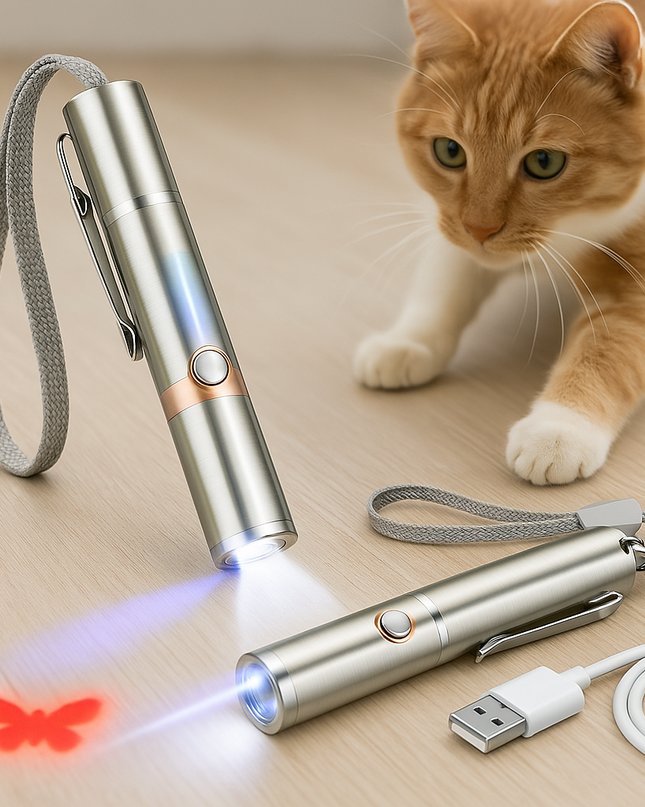 Interaktywna Zabawka Laserowa dla Kota z 3 Trybami Świecenia i 5 Wzorami – Stal Nierdzewna, Ładowanie przez USB 0