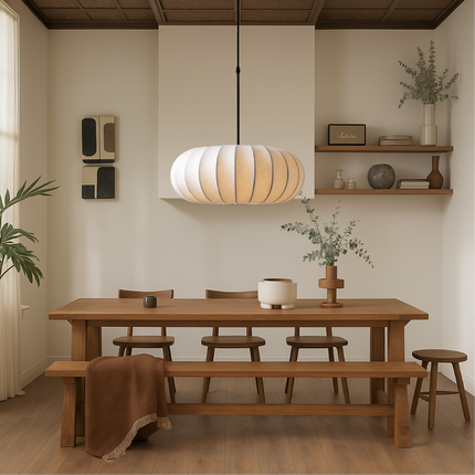 Japandi Hanging Lamp with Soft Silk Shade and Adjustable Cable – Organic Shape Pendant Light for Cozy Interiors 1
