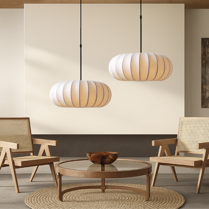 Japandi Hanging Lamp with Soft Silk Shade and Adjustable Cable – Organic Shape Pendant Light for Cozy Interiors 5