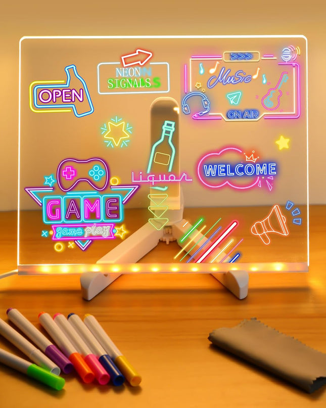 Jasna Akrylowa Tablica Ogłoszeń LED, Wymazywalna, USB, Zestaw 7 Kolorów Pisaków – Idealna dla Dzieci 1