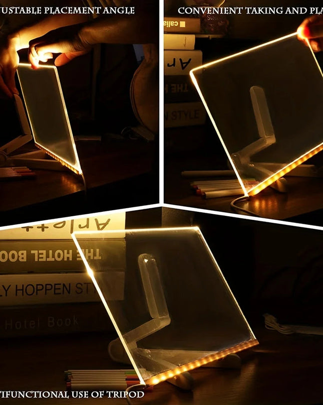 Jasna Akrylowa Tablica Ogłoszeń LED, Wymazywalna, USB, Zestaw 7 Kolorów Pisaków – Idealna dla Dzieci 3