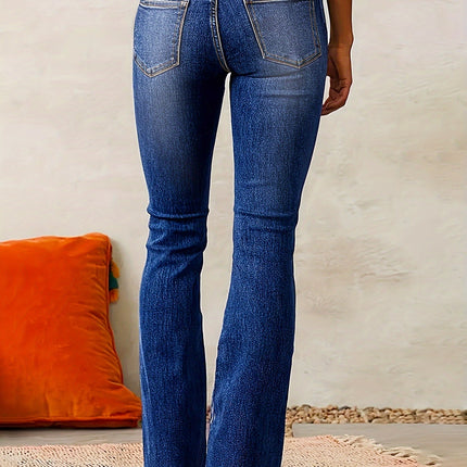 Jeansy z wysokim stanem i rozcięciem typu bootcut z podwójnym guzikiem w pasie – modelujący, elastyczny krój w klasycznym niebieskim kolorze dżinsu 3
