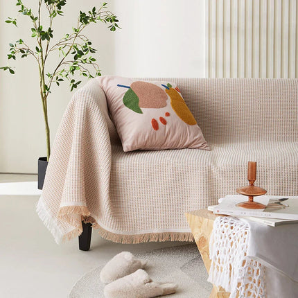 Jednokolorowy Koc z Frędzlami – Ręcznie Wykonany, Luksusowa Mieszanka Bawełny i Poliestru, 90x150 cm 2