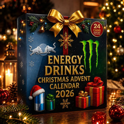 Kalendarz Adwentowy z Napojem Energetycznym na 2026 rok, zawierający 24 mini puszki z od 3