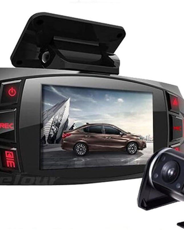 Kamera samochodowa z dwiema kamerami, szerokim kątem widzenia 170° i nagrywaniem w jakości Full HD – przód i tył 0