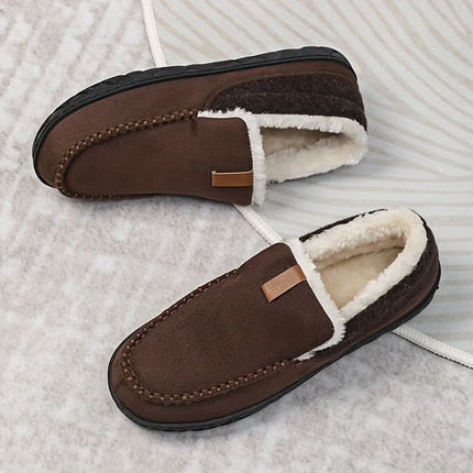 Kapcie męskie z syntetycznej wełny na zimę, klasyczne mokasyny w eleganckim designie, ideal 10