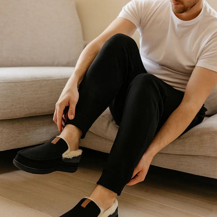 Kapcie męskie z syntetycznej wełny na zimę, klasyczne mokasyny w eleganckim designie, ideal 2
