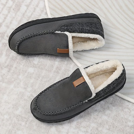 Kapcie męskie z syntetycznej wełny na zimę, klasyczne mokasyny w eleganckim designie, ideal 8