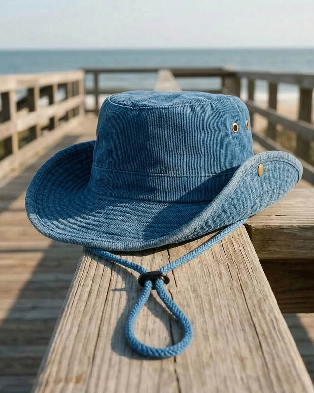 Kapelusz outdoorowy z szerokim rondem w kolorze khaki, wykonany z bawełny Prana, z regulowany 8