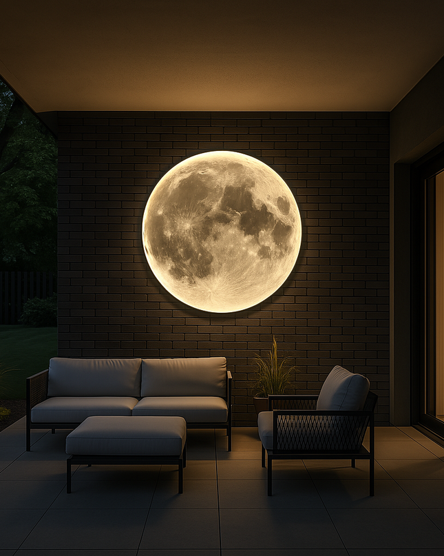 Kinkiet Moon z delikatnym blaskiem LED – nowoczesny kinkiet zewnętrzny z ekologicznego akrylu i żelaza, 40-100 cm 1