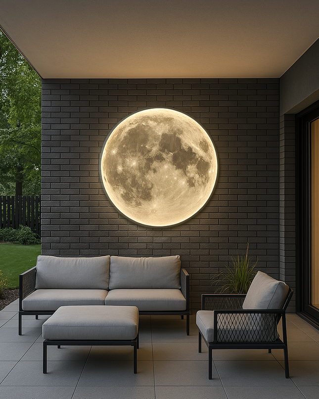 Kinkiet Moon z delikatnym blaskiem LED – nowoczesny kinkiet zewnętrzny z ekologicznego akrylu i żelaza, 40-100 cm 5