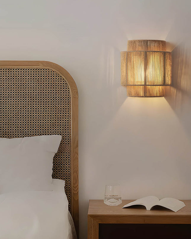 Kinkiet Ścienny Hikari z Naturalnych Materiałów – Elegancka Lampa do Sypialni i Salonu, Ciepłe Oświetlenie, Prosty Montaż 2