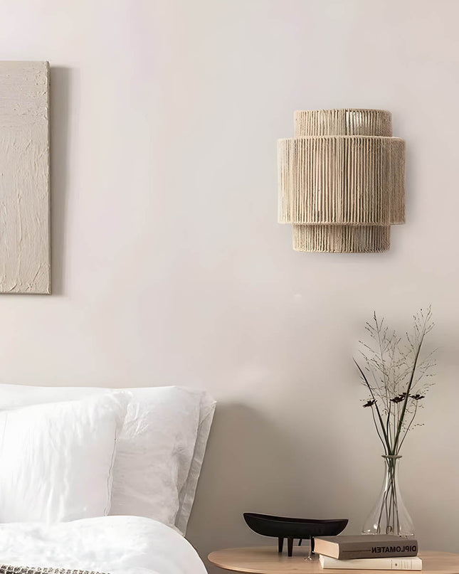 Kinkiet Ścienny Hikari z Naturalnych Materiałów – Elegancka Lampa do Sypialni i Salonu, Ciepłe Oświetlenie, Prosty Montaż 4