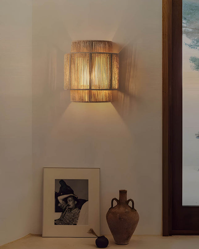 Kinkiet Ścienny Hikari z Naturalnych Materiałów – Elegancka Lampa do Sypialni i Salonu, Ciepłe Oświetlenie, Prosty Montaż 5