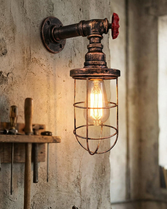 Kinkiet ścienny industrialny z drucianą klatką, regulowane oświetlenie LED w nowoczesnym design 1