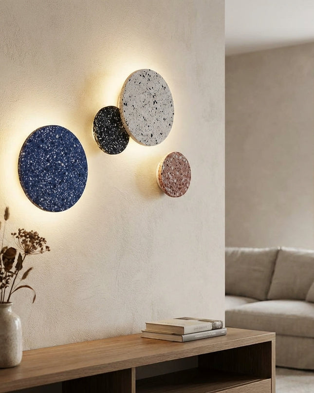 Kinkiet ścienny LED z efektem halo i strukturalną powierzchnią lastryko, nowoczesny design o średnicy 1