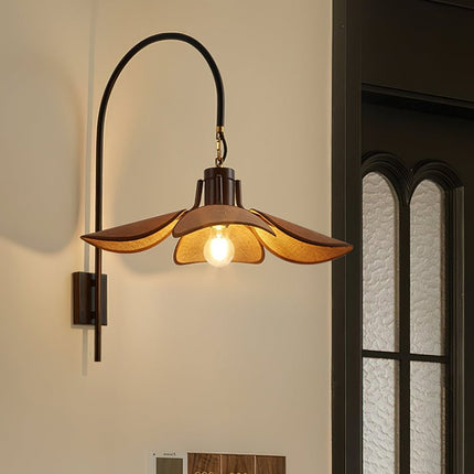 Kinkiet Ścienny Petal Bloom z Naturalnym Wzorem Kwiatowym – Elegancka Lampa do Sypialni i Salonu, Metalowa i Lniana 0