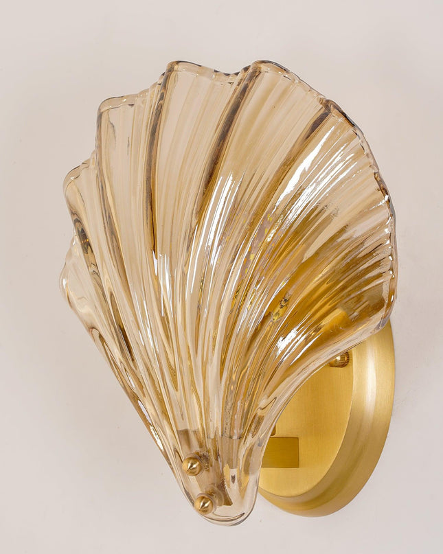 Kinkiet Ścienny Shell w Kształcie Muszli – Elegancka Lampa do Sypialni i Salonu, Mosiądz i Szkło, Miękkie Światło 0