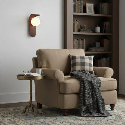 Kinkiet ścienny z opalowym kloszem kula, 7W LED, drewniane wykończenie, ideal 4