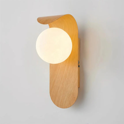 Kinkiet ścienny z opalowym kloszem kula, 7W LED, drewniane wykończenie, ideal 9