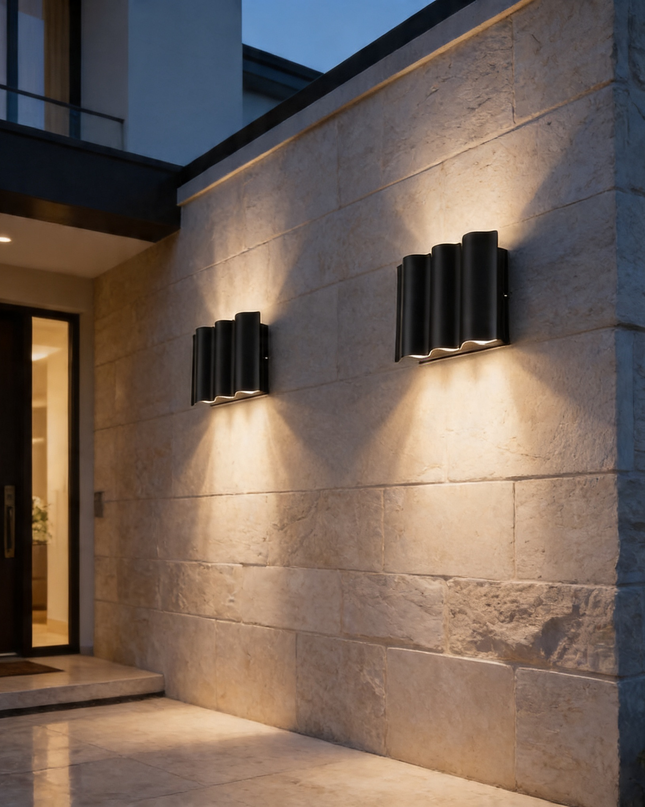 Kinkiet zewnętrzny LED z podwójną projekcją IP65 w czarnym aluminiowym wykończeniu 1
