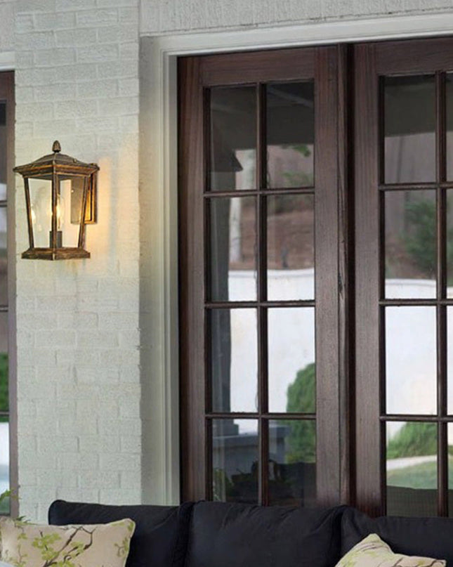 Kinkiet Zewnętrzny Wiejski z Wodoodpornym Szklanym Kloszem – Lampa Ścienna do Ogrodu, Aluminium i Szkło, Ø25cm, Wys. 37cm 7