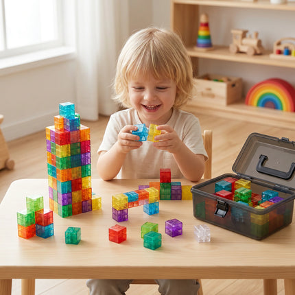 Klocki drewniane Montessori Cube z kolorowymi elementami, idealne do rozwijania kreatywności i motoryki dzieci w 0