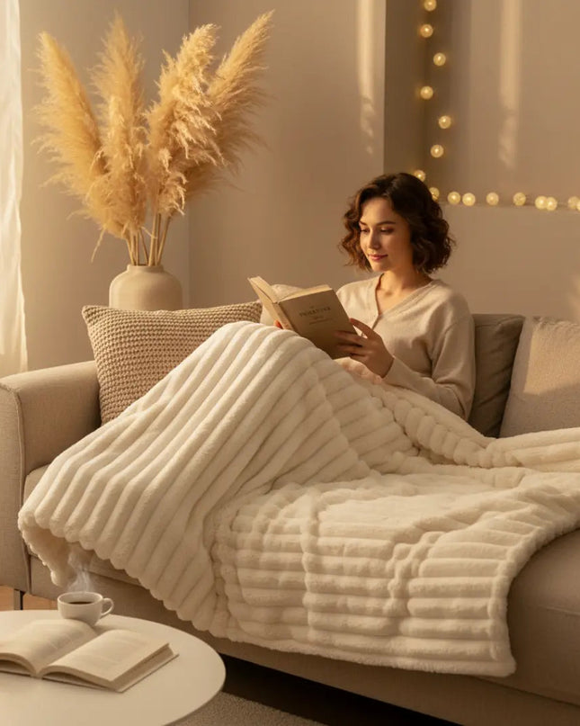 Koc Polarowy Beżowy w Kratę 200x230 cm – Miękki, Wytrzymały i Łatwy w Pielęgnacji 1