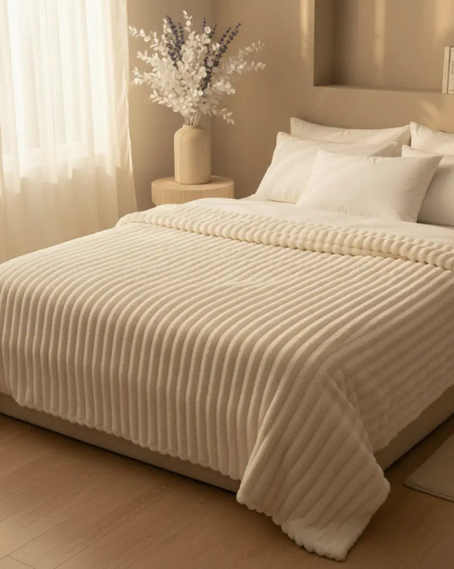 Koc Polarowy Beżowy w Kratę 200x230 cm – Miękki, Wytrzymały i Łatwy w Pielęgnacji 2