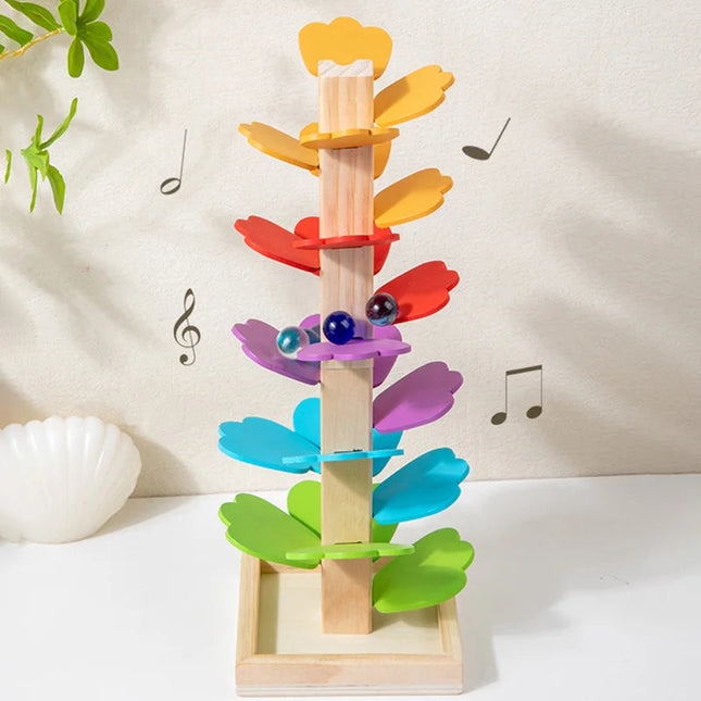 Kolorowy drewniany tor kulkowy w kształcie drzewa – zabawka edukacyjna dla maluchów od 2 lat z interaktywną układanką i kreatywnym rozwojem 1