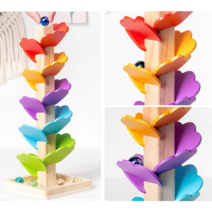 Kolorowy drewniany tor kulkowy w kształcie drzewa – zabawka edukacyjna dla maluchów od 2 lat z interaktywną układanką i kreatywnym rozwojem 2